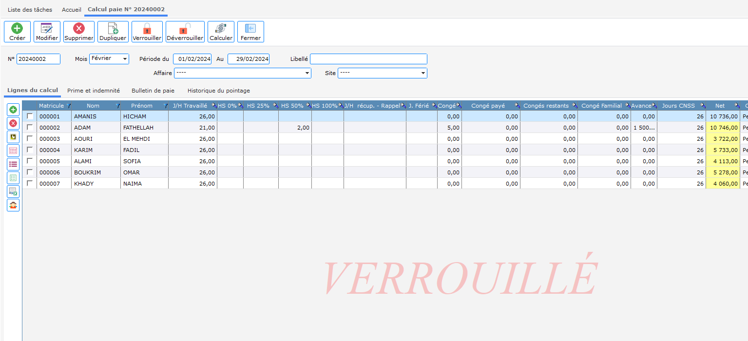 Calcul automatique des salaires