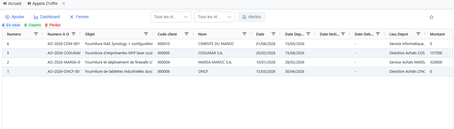 Appels d'offres - Capture 1