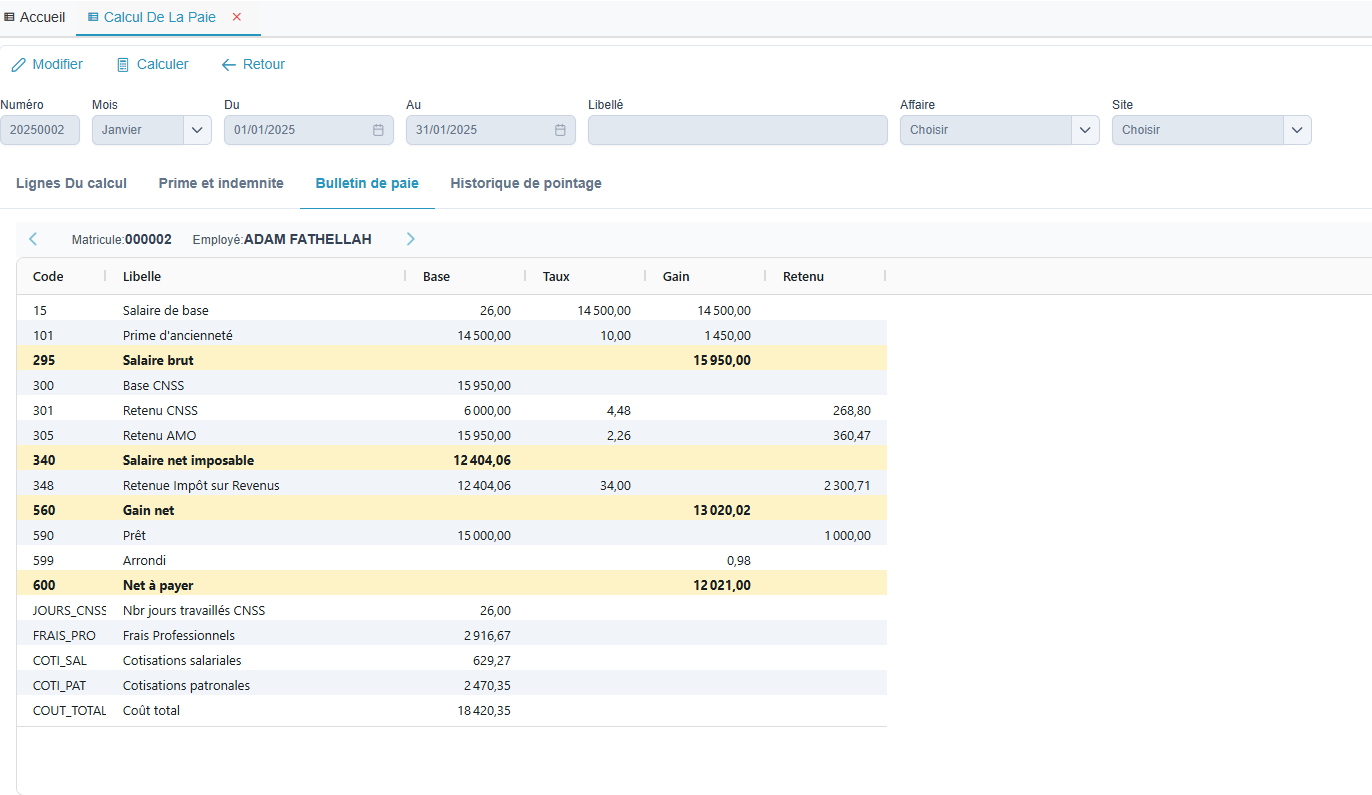 Paie du personnel - Capture 1
